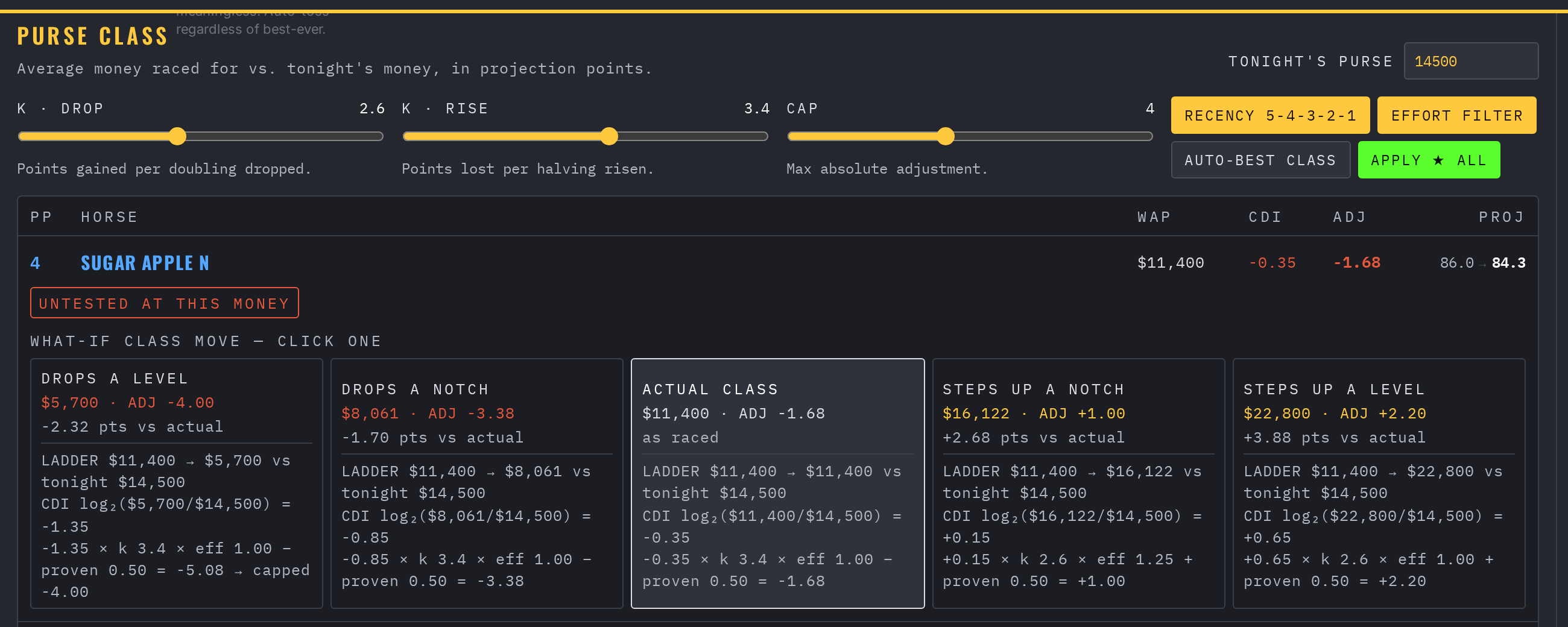 ToteBreak.App terminal: purse class engine - live controls